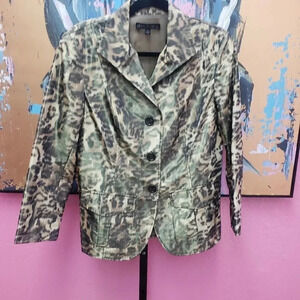 Lafayette 148 Shiny Green Animal Print Jacket